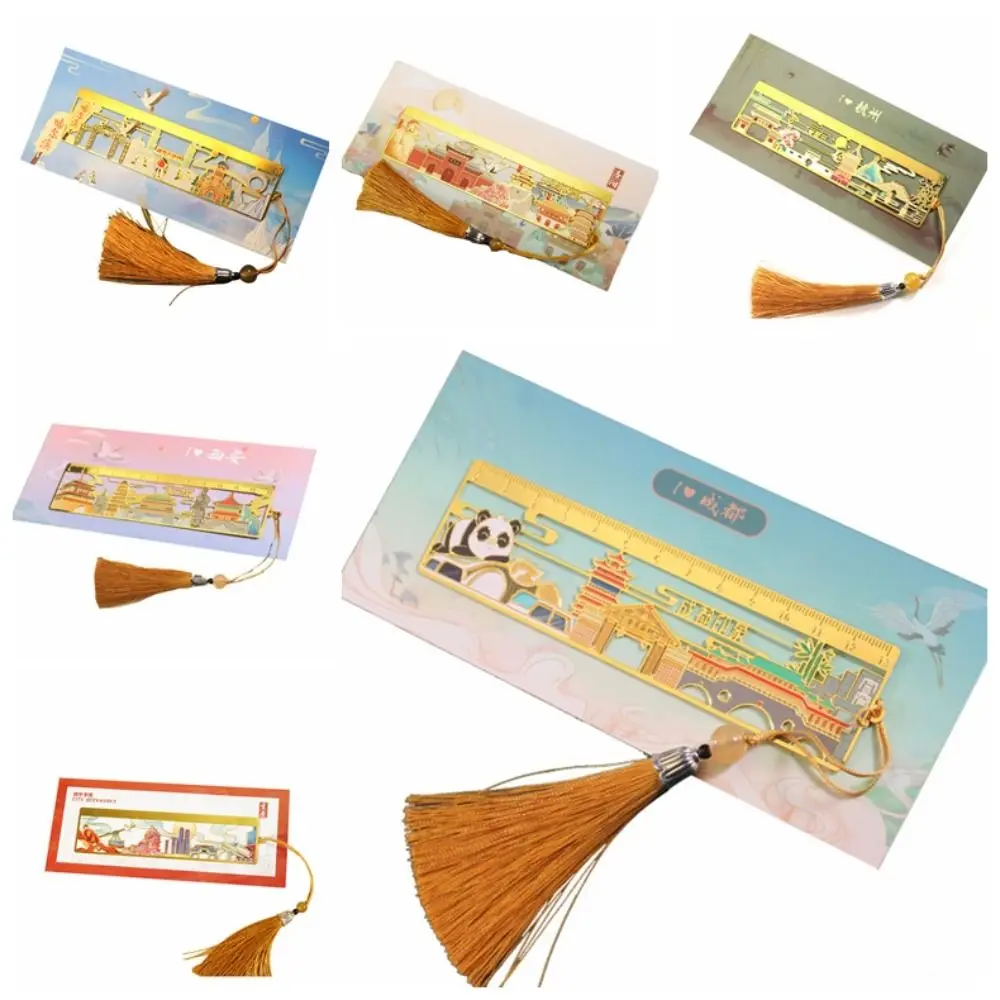 Retro Tassel Chinese Style Bookmark Floral Panda Ruler Bookmarks Ethnic Style Book Holder Metal Hollow Bookmarks Student Gifts