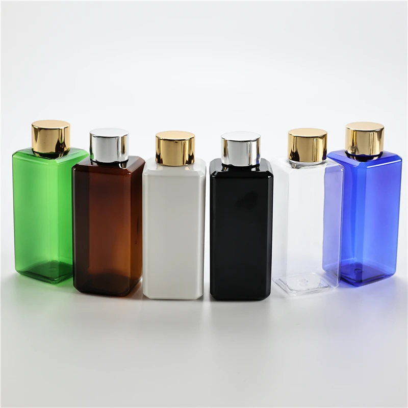 150ML X 40 Square Plastic Bottle With Anodized Aluminum Screw Cap Plug Cosmetic Container Essential Oil Travel Portable Bottles