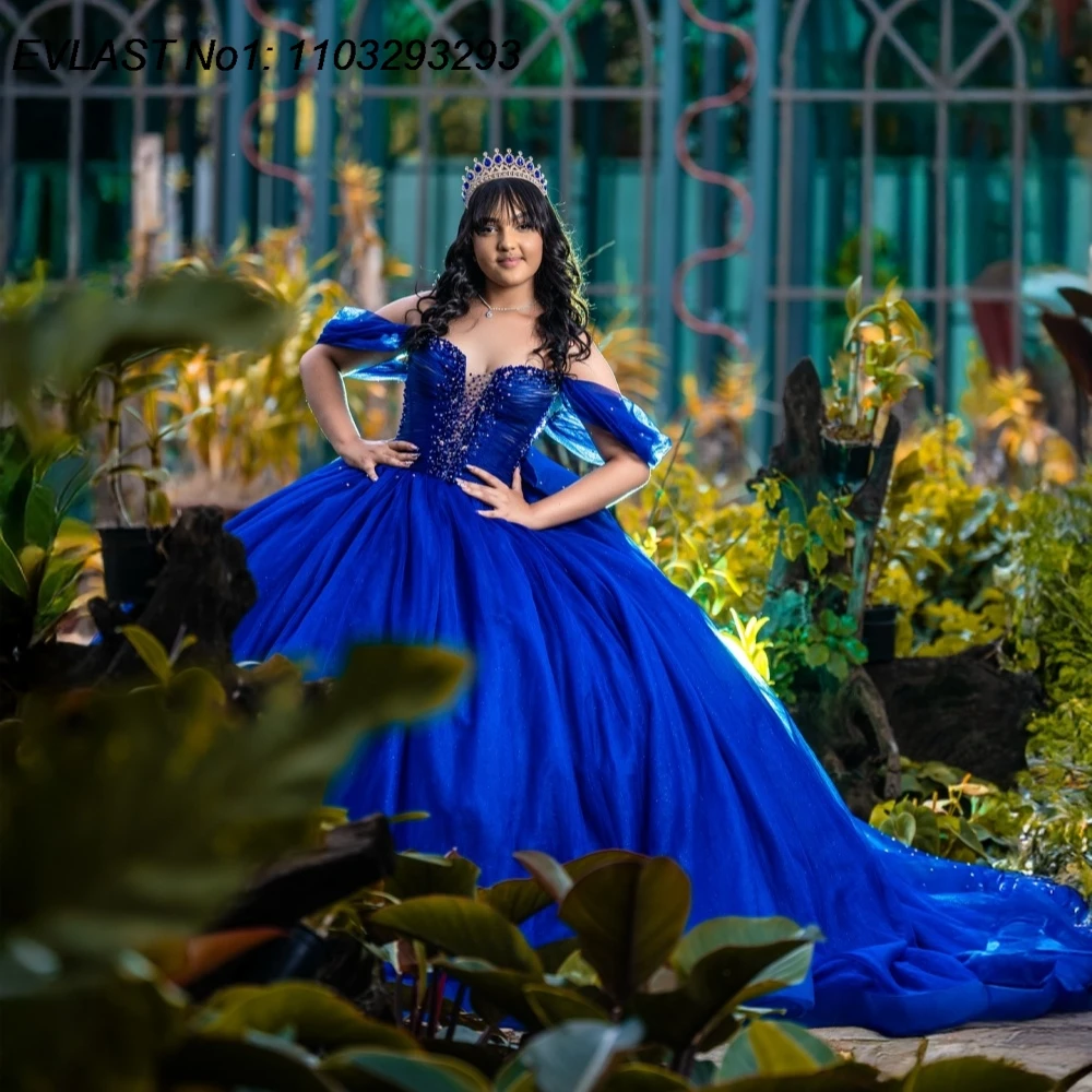 EVLAST personalizado mexicano 2026 vestido para quinceañeras azul real vestido De baile apliques con cuentas arco dulce 16 Vestidos De 15 Anos E1QN479