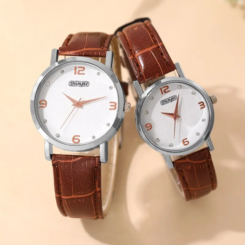 2PCS Fashion Couple Set Watches Luxury Men Women Business Casual Leather Quartz Watch Simple Brown Wristwatch Reloj Mujer