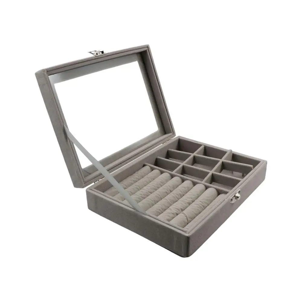 Women Lady Multifunction Earring Velvet Jewelry Box Necklace Organizer Box Display Tray Holder Jewelry Show case Storage Case
