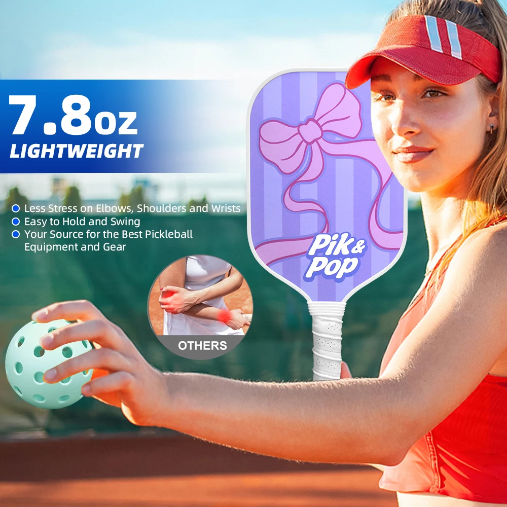 Set Pickleball Fiberglass dengan Inti Sarang Lebah Polipropilena untuk Kontrol & Tenaga  Raket Lebar untuk Pukulan Presisi  Termasuk 2 buah