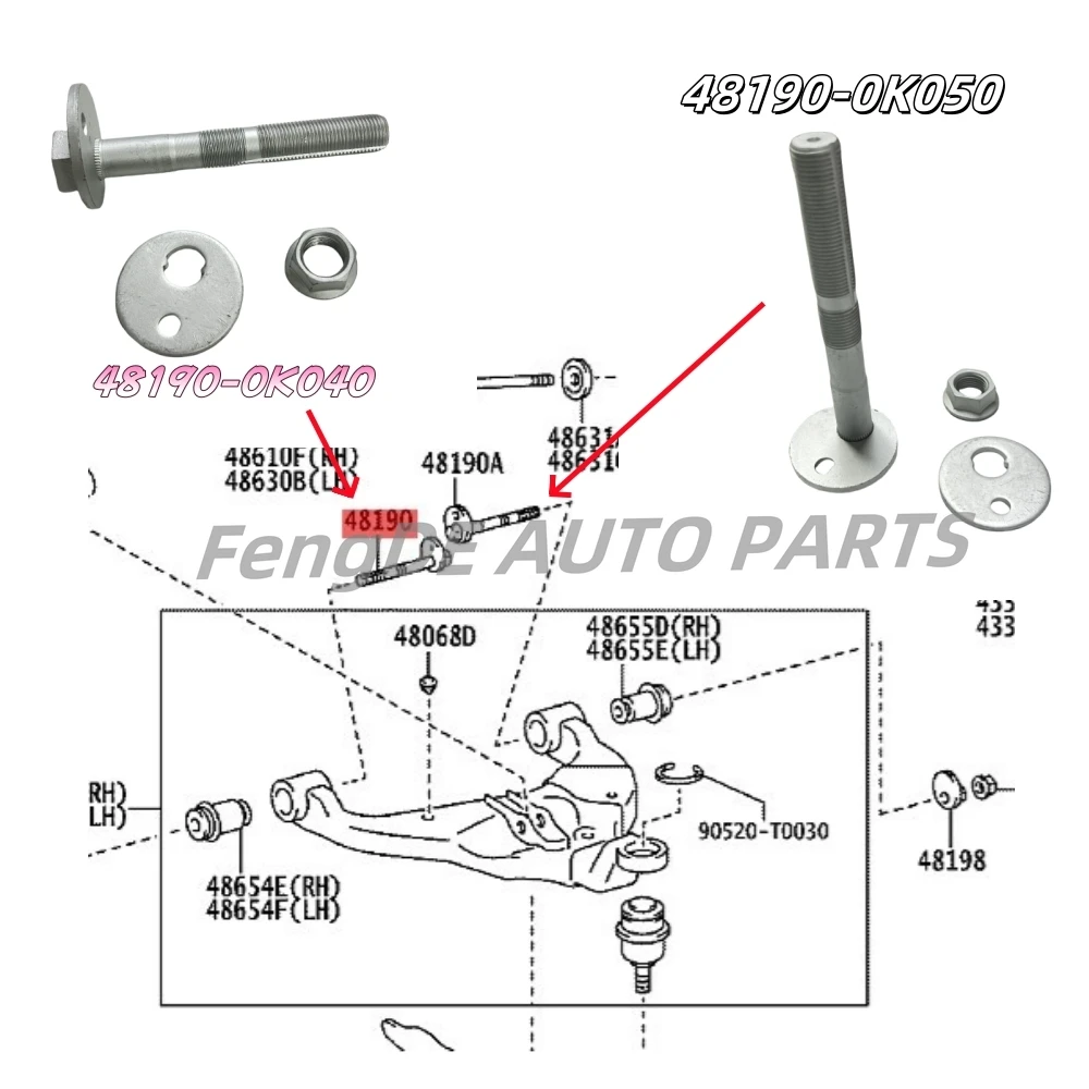 

Болт регулировки развала задней подвески в сборе для Toyota Hilux Pickup VIII Revo Fortuner 2015-2023 гг. 48190-0K040 48190-0K050