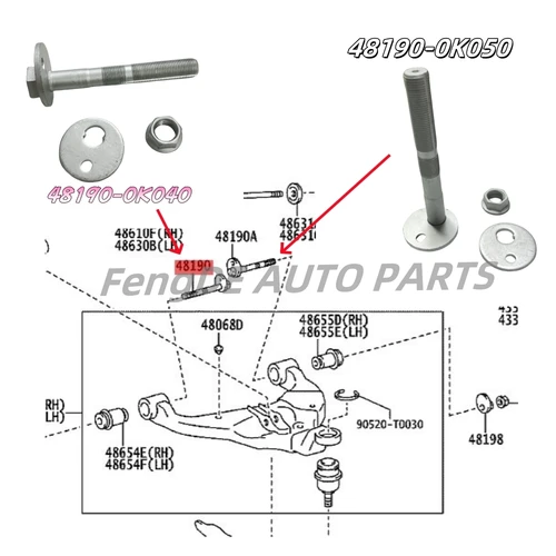 Conjunto de perno de leva de ajuste de inclinación de suspensión trasera para Toyota Hilux Pickup VIII Revo Fortuner 2015-2023 48190-0K040 48190-0K050