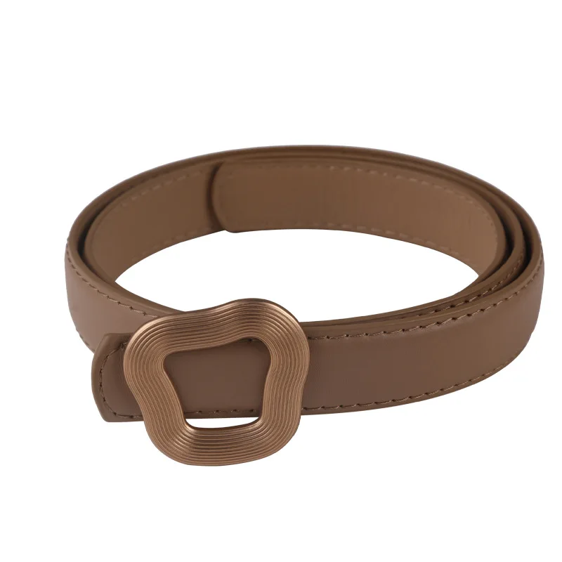 حزام جلد حقيقي أنيق للنساء الغزلان جودة عالية أنيقة الأعمال حزام نسائي راعية البقر الغربية حزام دلو ذهبي