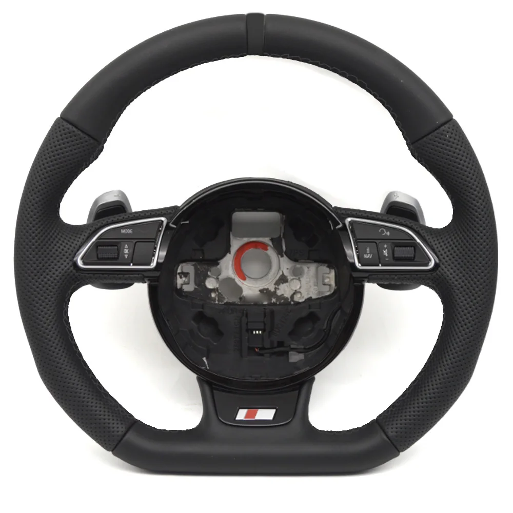 For Audi A3 A4 A5 A6 A7 Q3 Q5 Q7 Punched Leather MultiFunction Steering Wheel S /RS Logo Shift Paddles Assembly