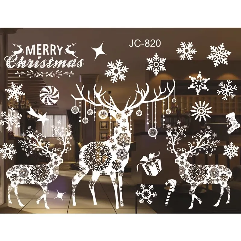 Window sticker white window glass electrostatic sticker snowflake snowman Christmas tree decorative window sticker