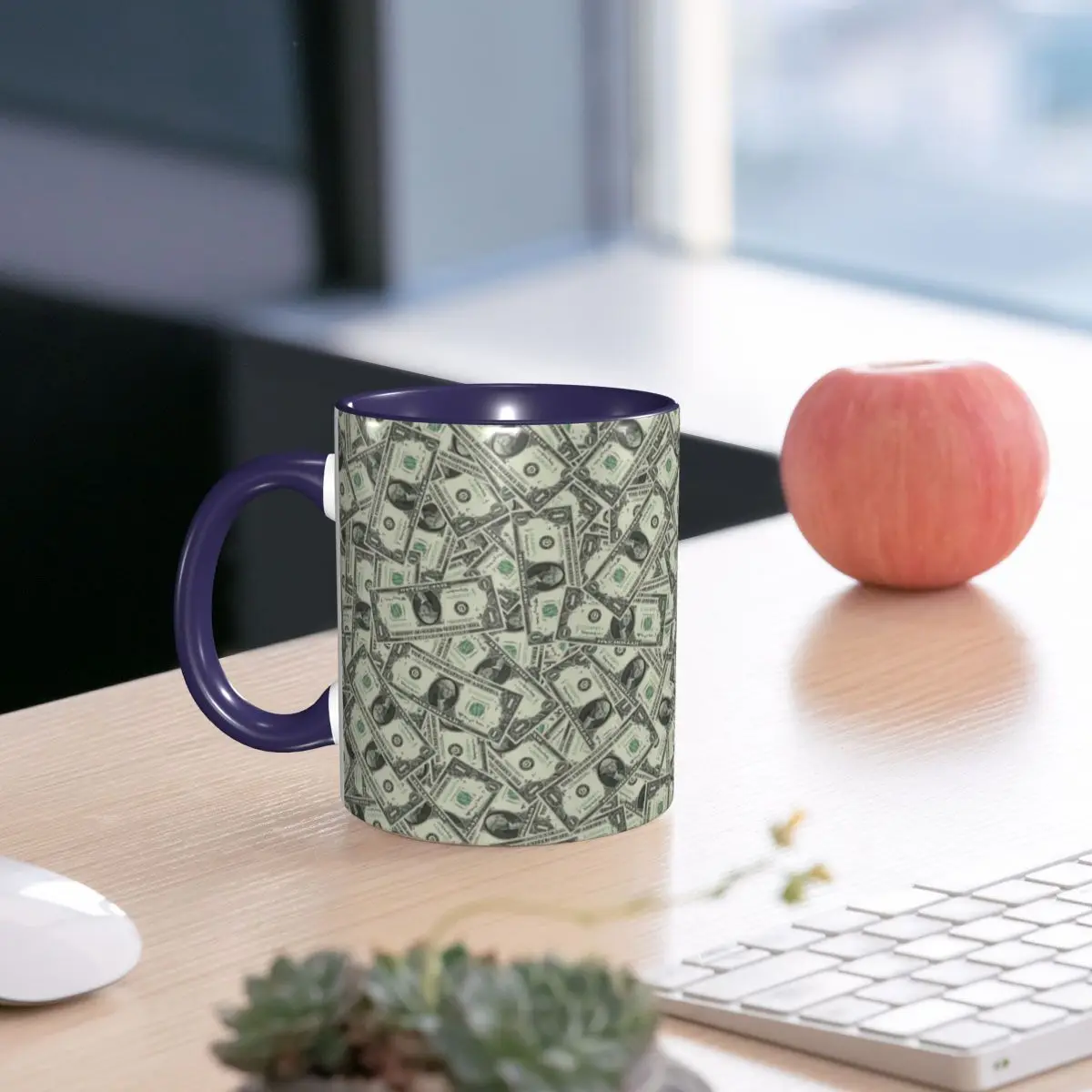 Money Dollars Bill Pattern Mug Funny Ceramic Coffee Cups Tea Mugs Milk Cup Drinkware Gifts for Friends
