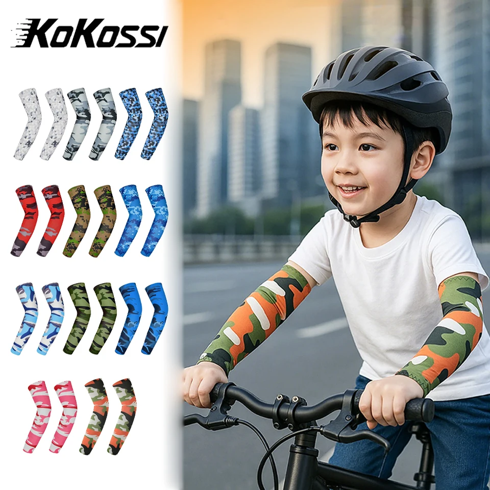 KoKossi 1Pair Summer Ice Silk Arm Protection Children Arm Sleeves Sunscreen Camo Boys Girls Outdoor Sports Cycling Basketball