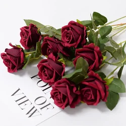 Artificial Flowers Bouquet White Red Rose Eucalyptus Leaves Wedding Decoration Peony Fake Flower for Party Home Decor Gift