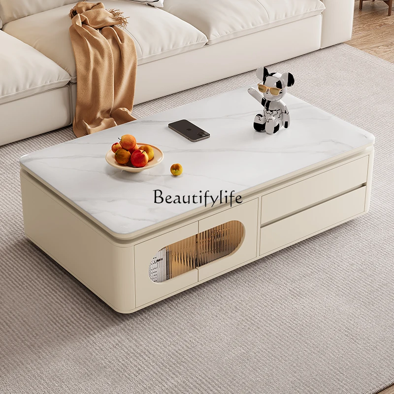 Table basse de salon dalle de roche crème vent
