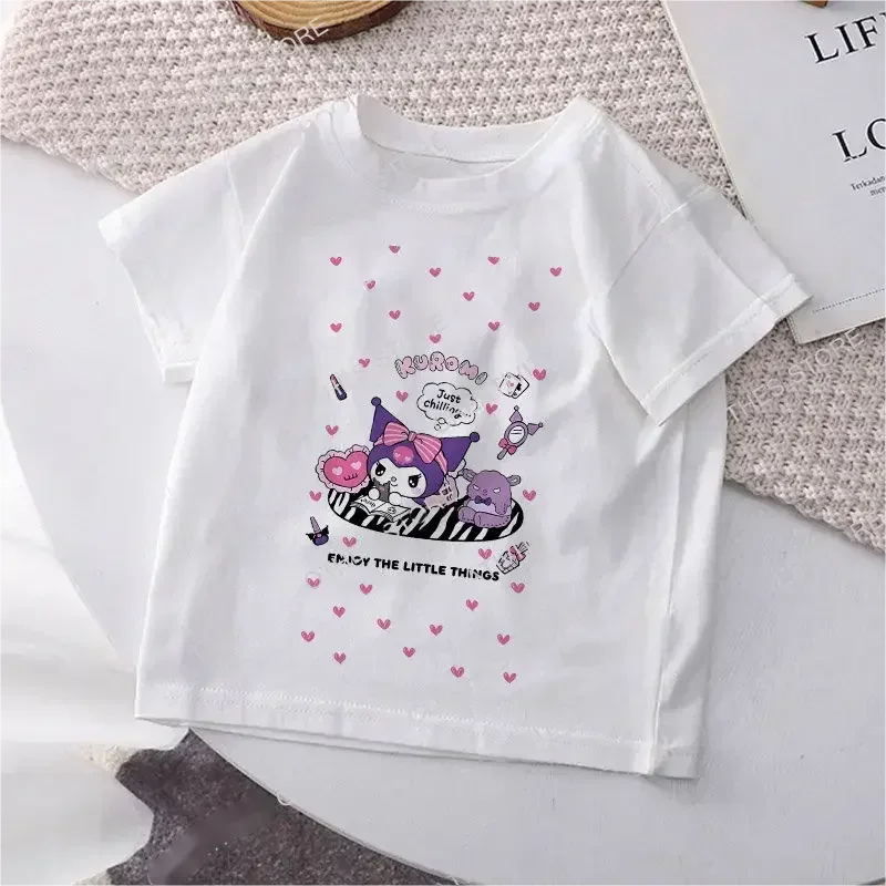 Hello Kitty Children\'s T-shirt Y2k Cotton Sanrio Kuromi Melody Anime Tee Shirts Cartoons Kid Girl Boy Streetwear Casual Clothes