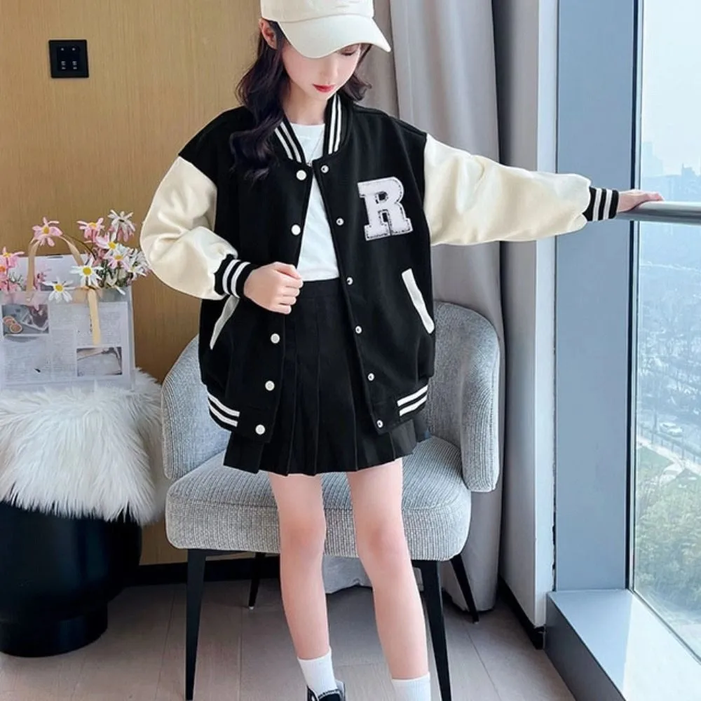 Comfortable Long Sleeve Children Baseball Uniform Teens Loose Girls Y2K Coat Clothing Retro Spring Autumn Jacket Students