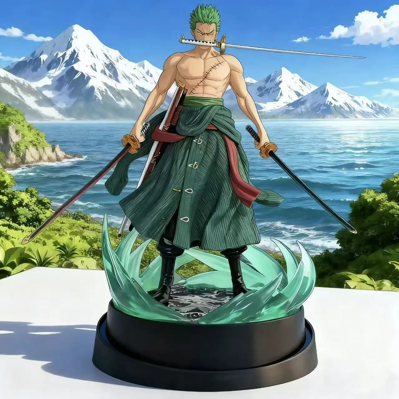 One Piece Roronoa Zoro Three Swords Style Dual Head Sculpture GK Statue 24cm Anime Figure Collectible Model