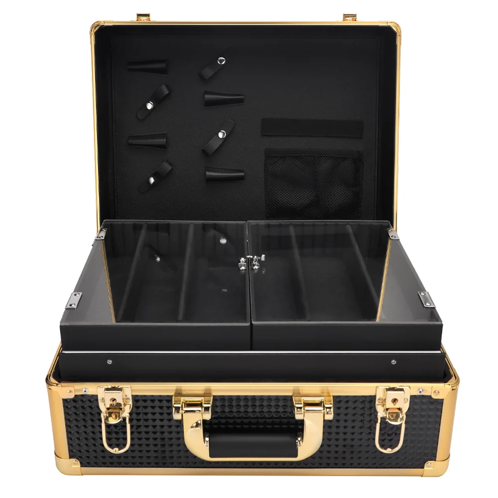 Spot hexagonal aluminum alloy hairdressing toolbox, professional hairstylist portable, multifunctional, large capacity