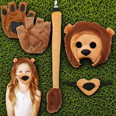 1Set Löwe Kostüm Zubehör Set Ohr Nase Schwanz Pfote Handschuhe Tier Party Dress Up Cosplay Löwe Kostüm Zubehör