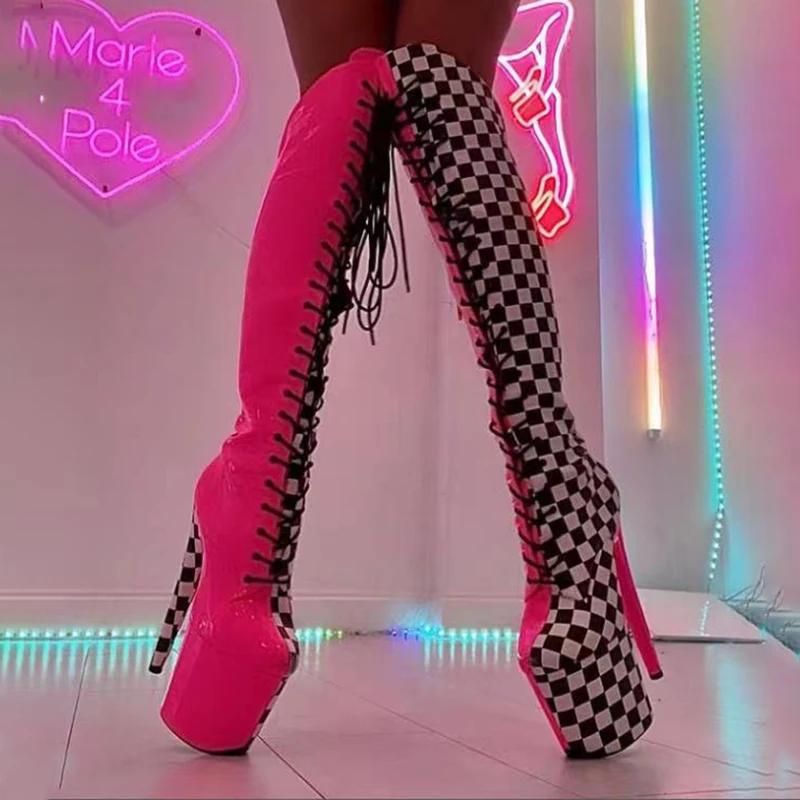 Leecape 20 سنتيمتر/8 بوصة نمط جديد براءات الاختراع مع نمط الشبكة بو مزيج اللون عالية الكعب منصة الأحذية القطب أحذية الرقص #3