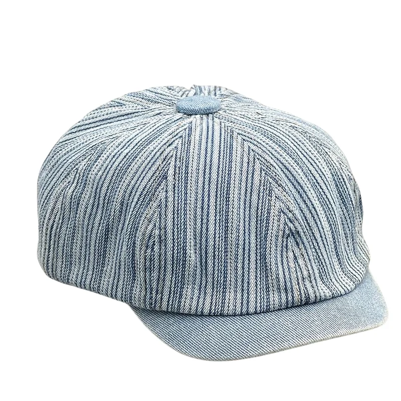 Striped cowboy front hat Fall Winter trend Spring and Autumn Beret hat couples Newsboy painter hat short brim men and women