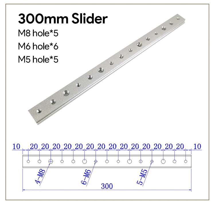 300mm T Track Slot Sliding Nut  Bar Slab with M6 M8 Screw Holes 30/45 Type Universal T-track Sliding Nut DIY Woodworking Tools