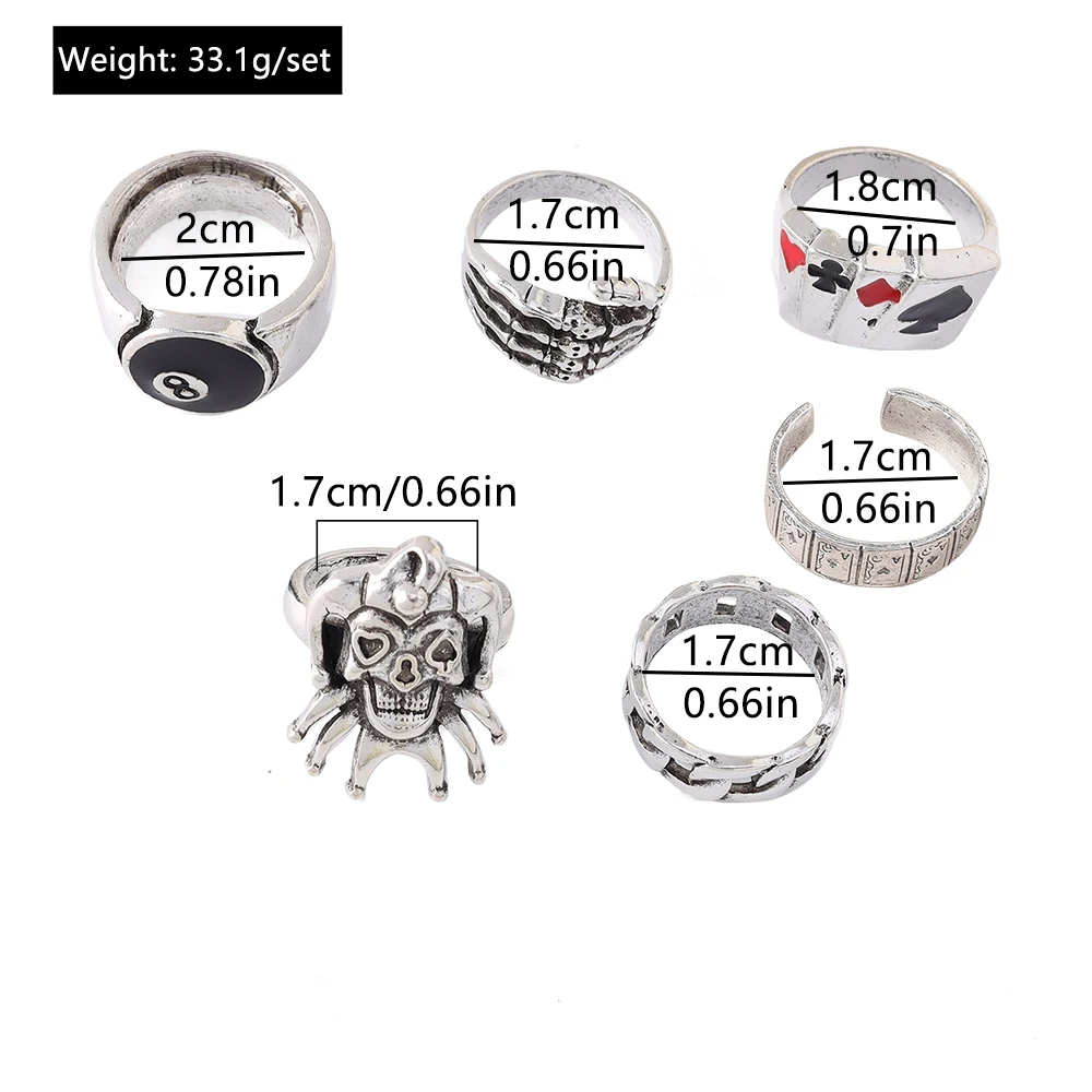 Aihua Punk Dämon Klaue Clown Poker Schwarz Nr. 8, Billard Ringe Set für Frauen Männer Vintage Gothic Finger Ring Party schmuck Geschenke – Detail 7