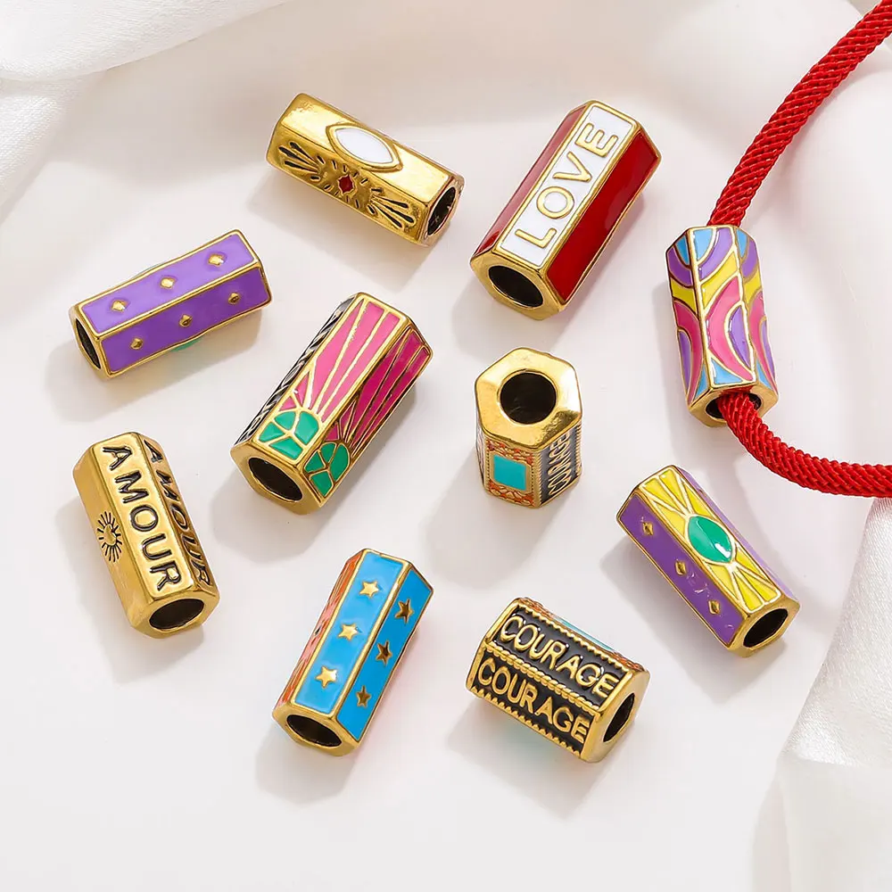 

1PCS Enamel Long Tube Stainless Steel Beads DIY Jewelry Loose Beads Large Hole Spacer Beads For Women's Bracelet Necklace Making