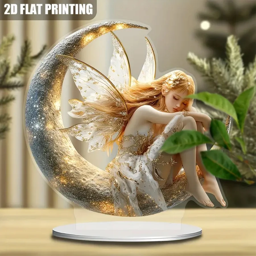 Moon Elf Acrylic Tabletop Decor with Stand - Festive Desk Ornament Perfect for Home And Office Holiday Decoration Ideal Gift for