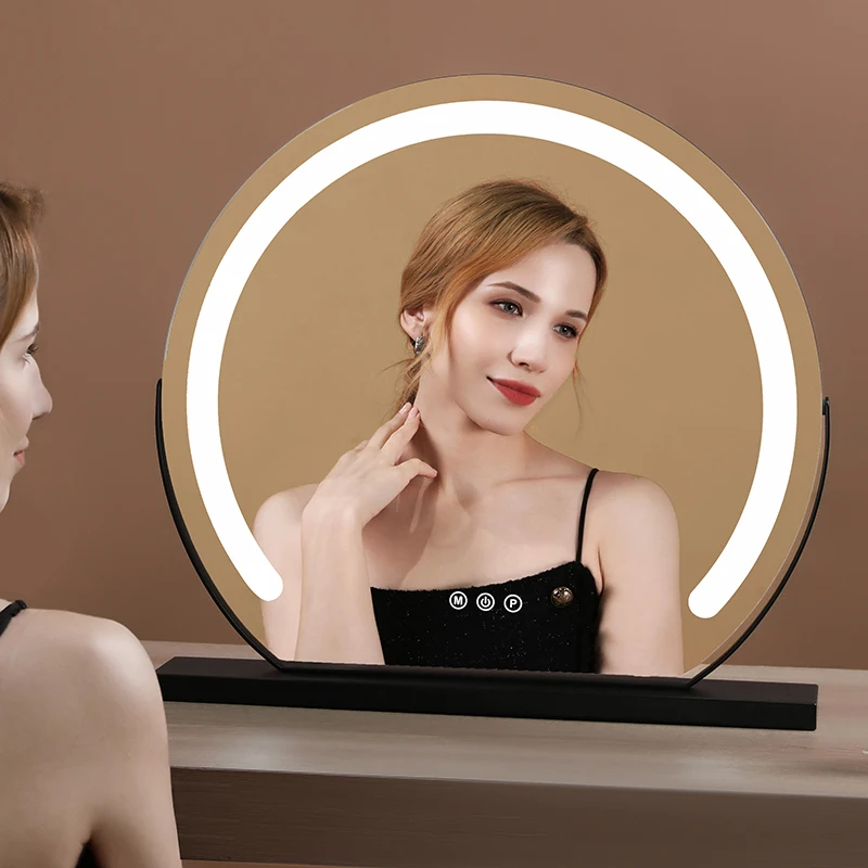 Smart Light Mirror Round Dressing Art Table Funky Makeup Mirror Standing Bedroom Bathroom Spiegel Wand Living Room Decorations