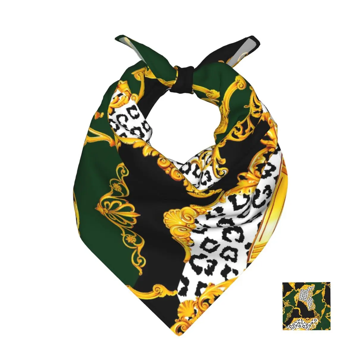 Leopard Print Green Square Towel Multifunctional Neck Scarf Hair Bandana