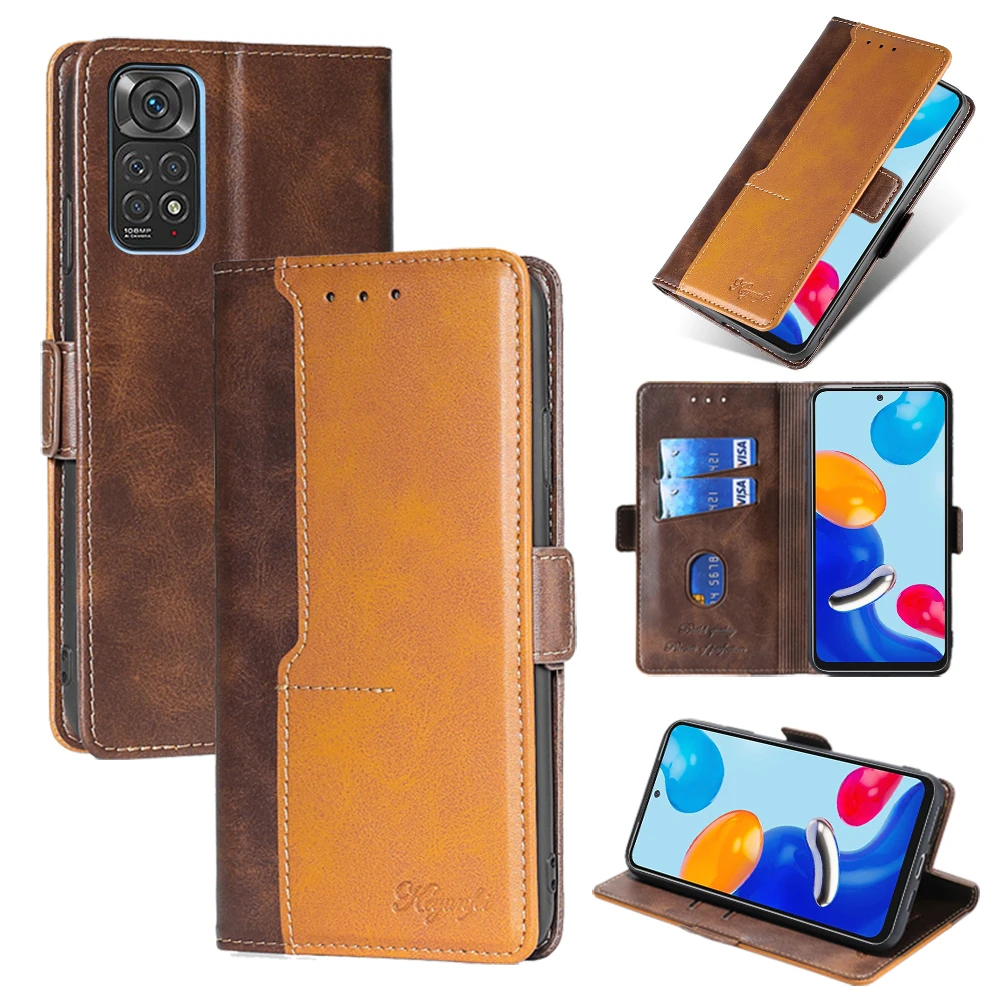 Multi-color Leather Flip Phone Case with Clashing Color Side Buckle Case. Suitable for Redmi 9C-10A/9A/12C/Note 8 Pro/Note 9T