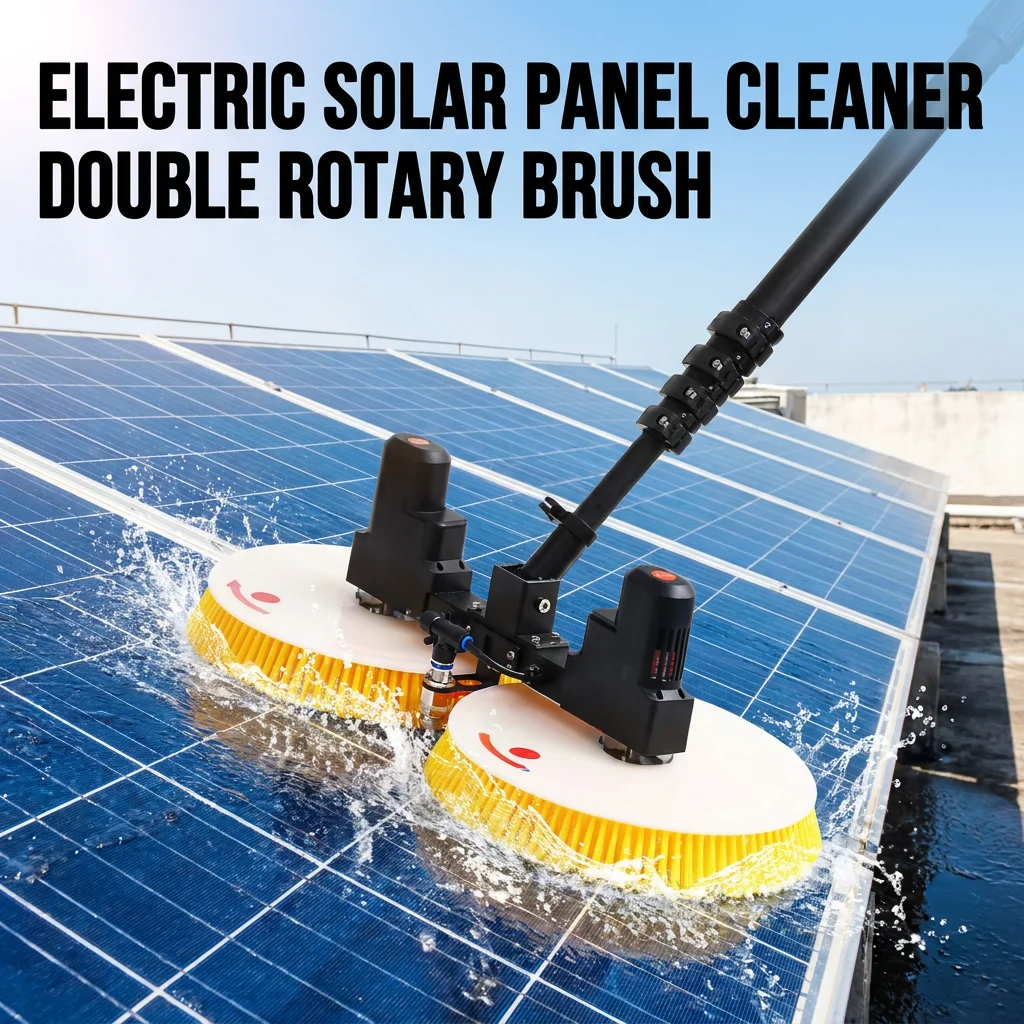 Electric Solar Panel Cleaning Machine Double Head Rotary Brush Telescopic Water Fed Pole Photovoltaic Roof Cleaner Washing Tool
