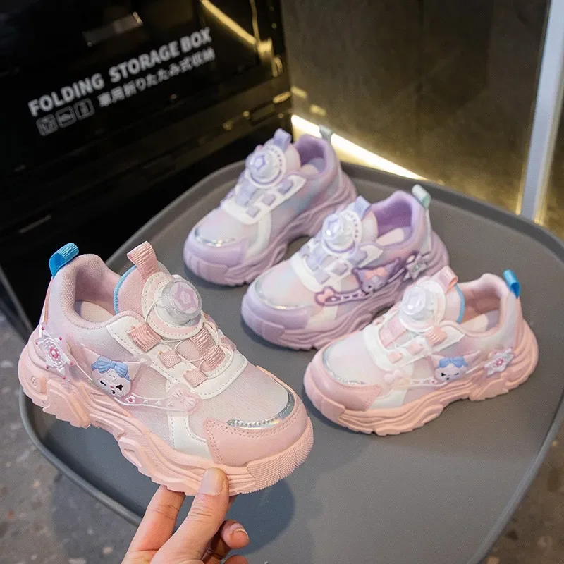 

Детская повседневная обувь, кроссовки из искусственной кожи с героями мультфильмов, весенне-осенние кроссовки для детей, нескользящая розовая обувь Pruple, размер 26-37