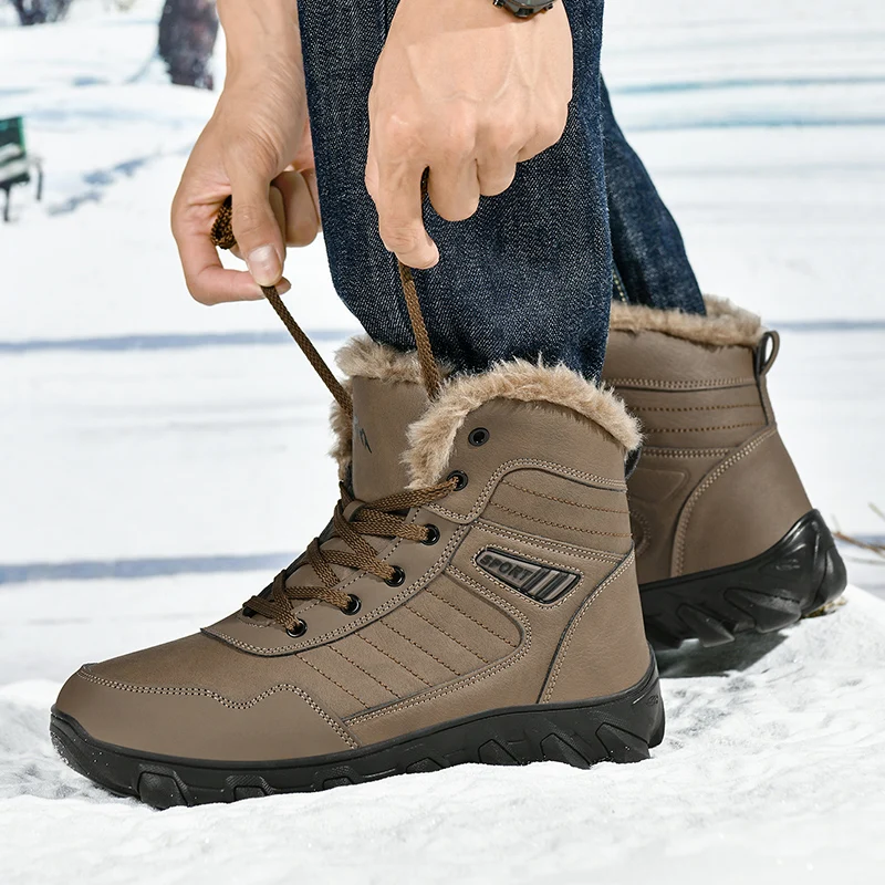 Men's Fur Lined Snow Boots Warm Thermal Lace-Up Winter Outdoor Plus Size