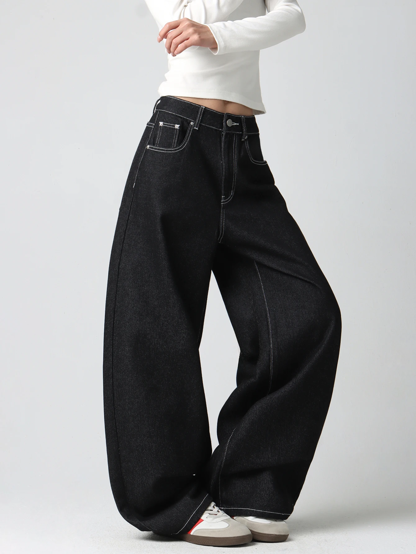 Plus Size Girls Autumn Mid Waist Wide Leg Y2K Hot Girl Jeans Contrast Stitch Plum Print Thick Denim Outdoor Trend Pants