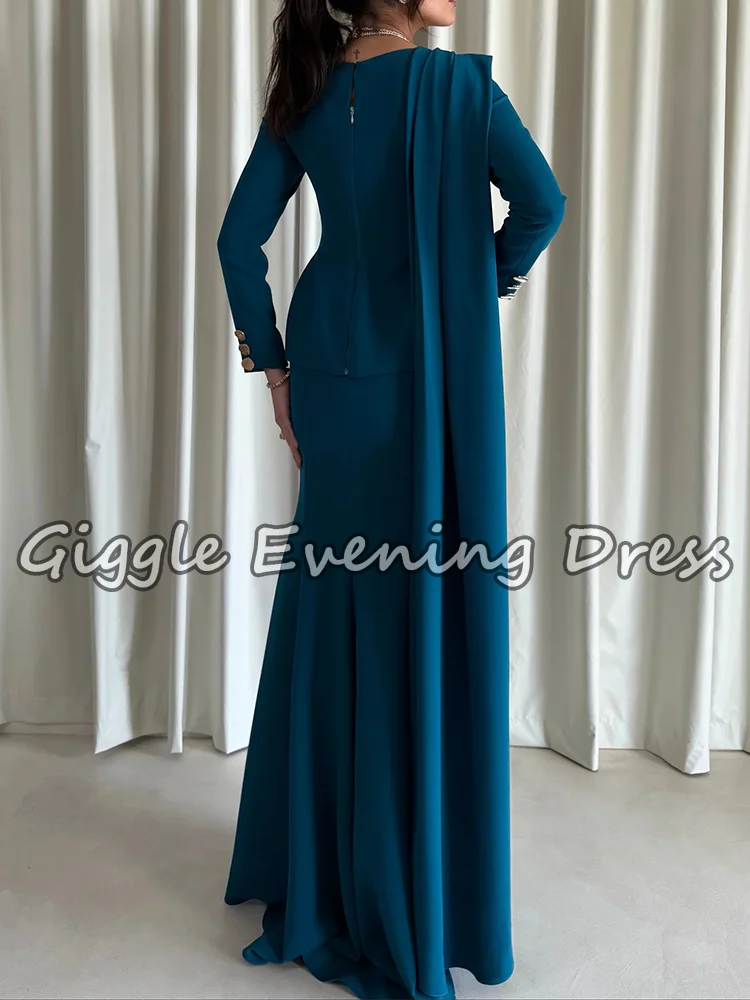 Giggle conjunto de duas peças vestido de noite manga longa plissado capa sereia vestido formal elegante senhora do escritório festa igreja wear personalizado