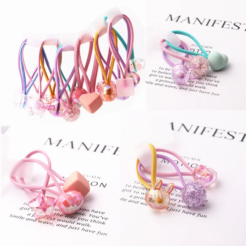 3pcs/lot Candy Color Cracked Shaped Pendant Hair Rope Glitter Ponytail Holder Elastic