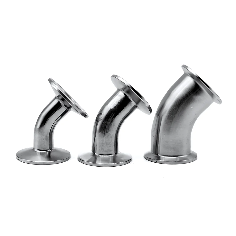 304 Stainless Steel Sanitary 45 Degree Quick Clamp Elbow, Mirror Polished Tri Clamp Ferrule Pipe Fitting 19mm-108mm K50.5~K119mm