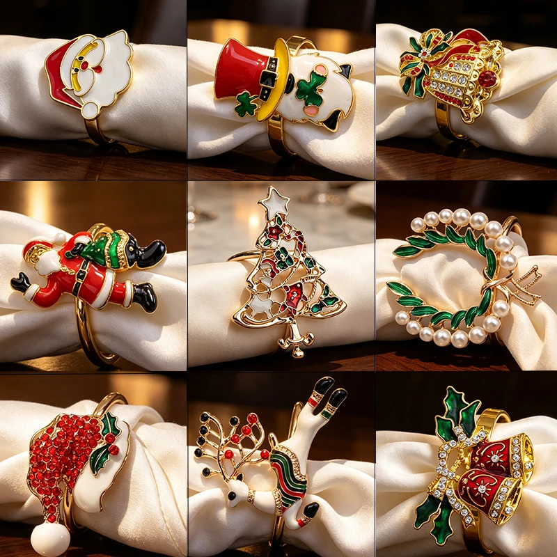 Christmas Napkin Rings 2026 New Fashion Holiday Party Tree Snowflake Santa Table Dinner Decoration Festive Home Winter Gift Xmas