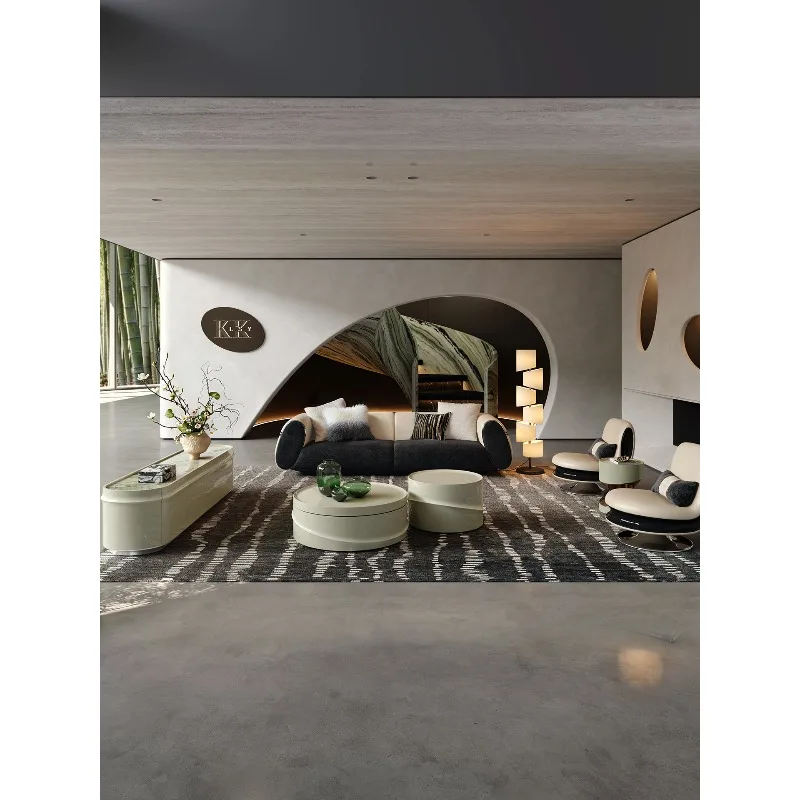 Leather sofa first layer cowhide living room modern villa straight row
