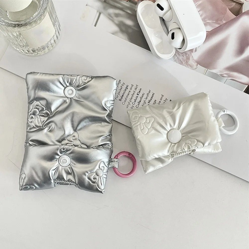 Balletcore Heart Earphone Bag Korean Style PU Leather Bow Headphone Storage Bag Pink Soft Bluetooth Headset Earphone Case Gifts