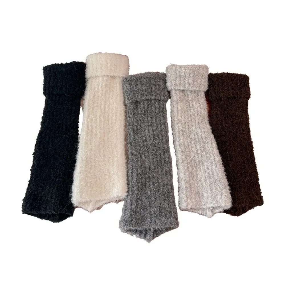 Thick Warm Knitted Leg Warmers Fleece Lining Knitted Texture Wool Blend Leg Warmers Turn-Cuff Design Stretchy Fabric