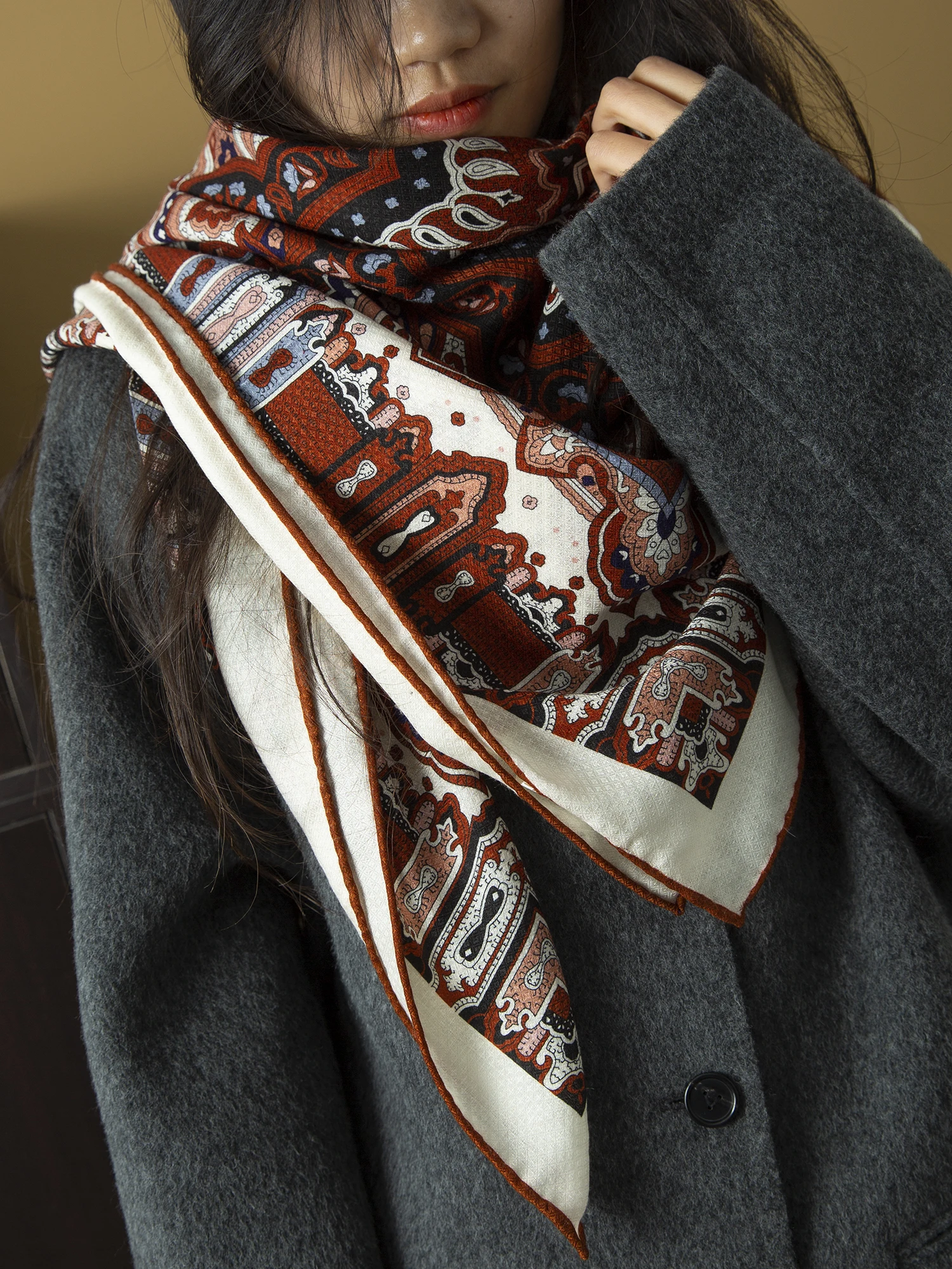 Vintage Soft Scarf Women Winter Oversized Shawls Large Hand Roller Bandanas Top Bag Neck Accessories Stole Valentine's Day Gift