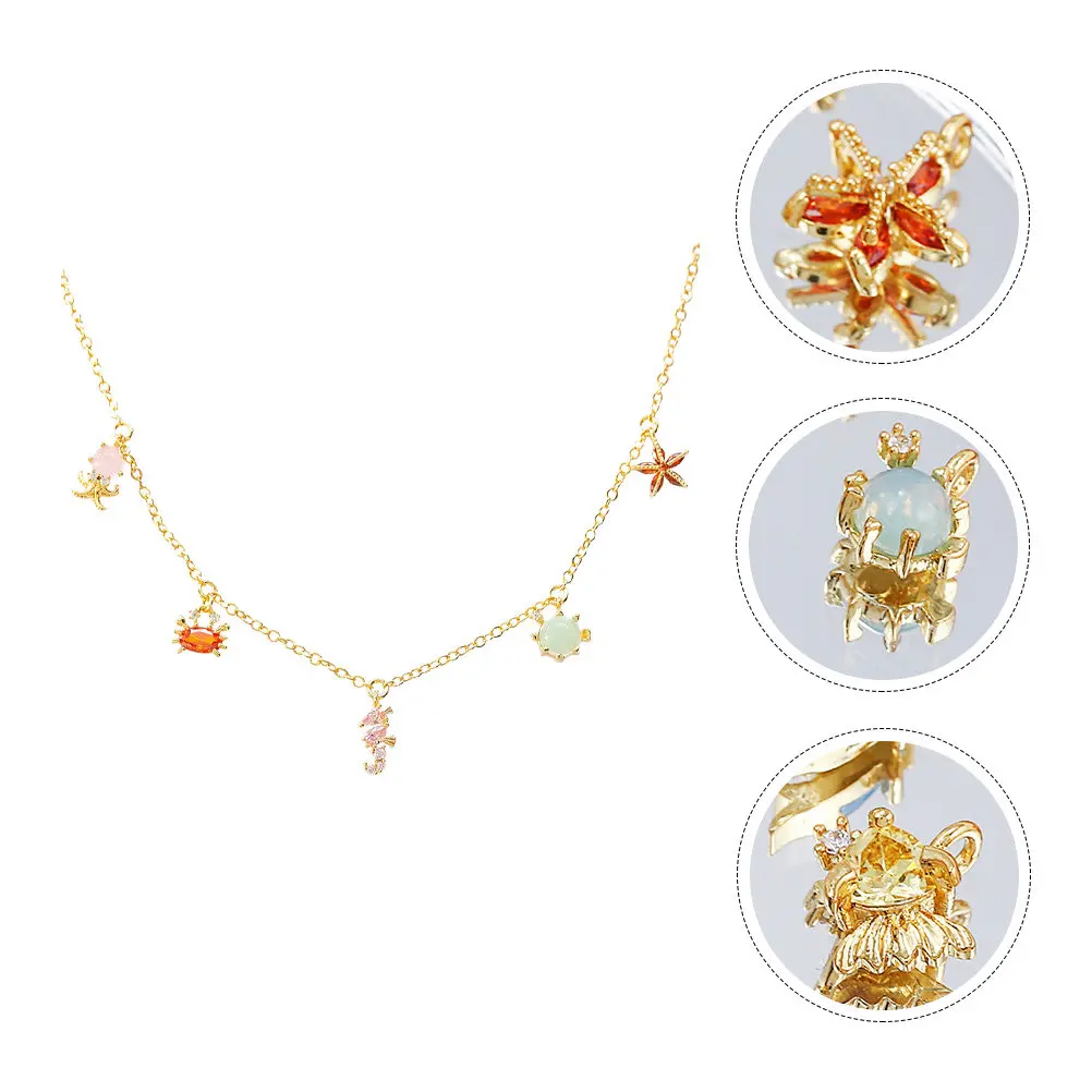 1Pcs Beach Style Clavicle Chain Necklace Delicate Colored Zircon Marine Animal Necklace Fashion Neck Chain for Women