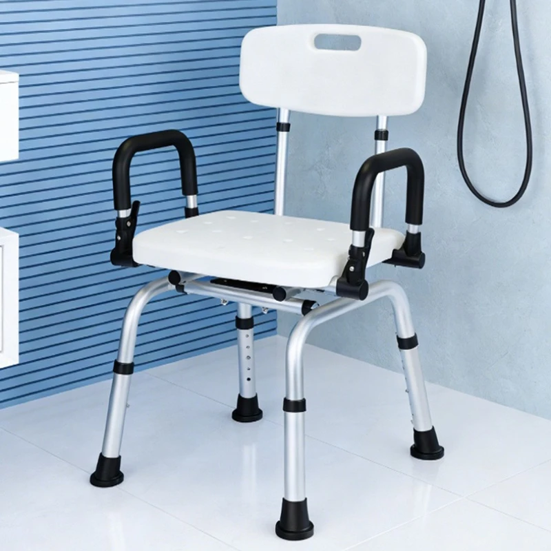 Rotatable Non slip Shower Bath Stool Strong Load Bearing Adjustable Height Flip Up Armrest For Elderly Pregnant Adult Bathroom
