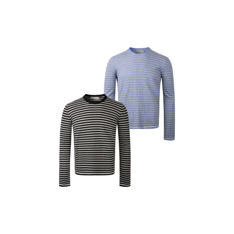 

EME Striped Basic American Retro Cotton Soft Comfortable Versatile Casual Knitted Sweater T-Shirt Long Sleeve Unisex