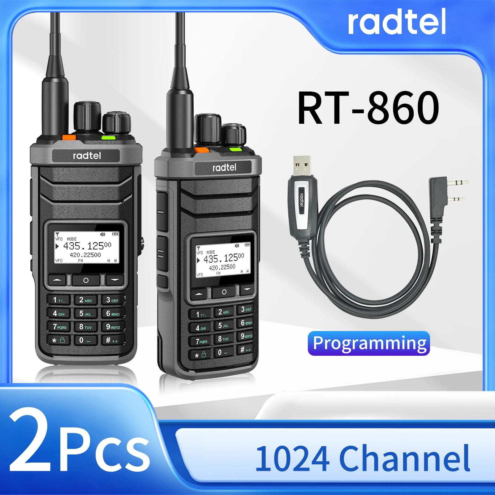 

2pcs Radtel RT-860 Walkie Talkie, UHF VHF Dual Band Amateur Ham Radio , SSB AM FM RX 1024 Channels Copy Frequency