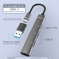 Type-C To 3.5mm Audio Adapter OTG USB hub to Laptop Universal Computer Docking Station Splitter, for pc cmultiport Adapter fo