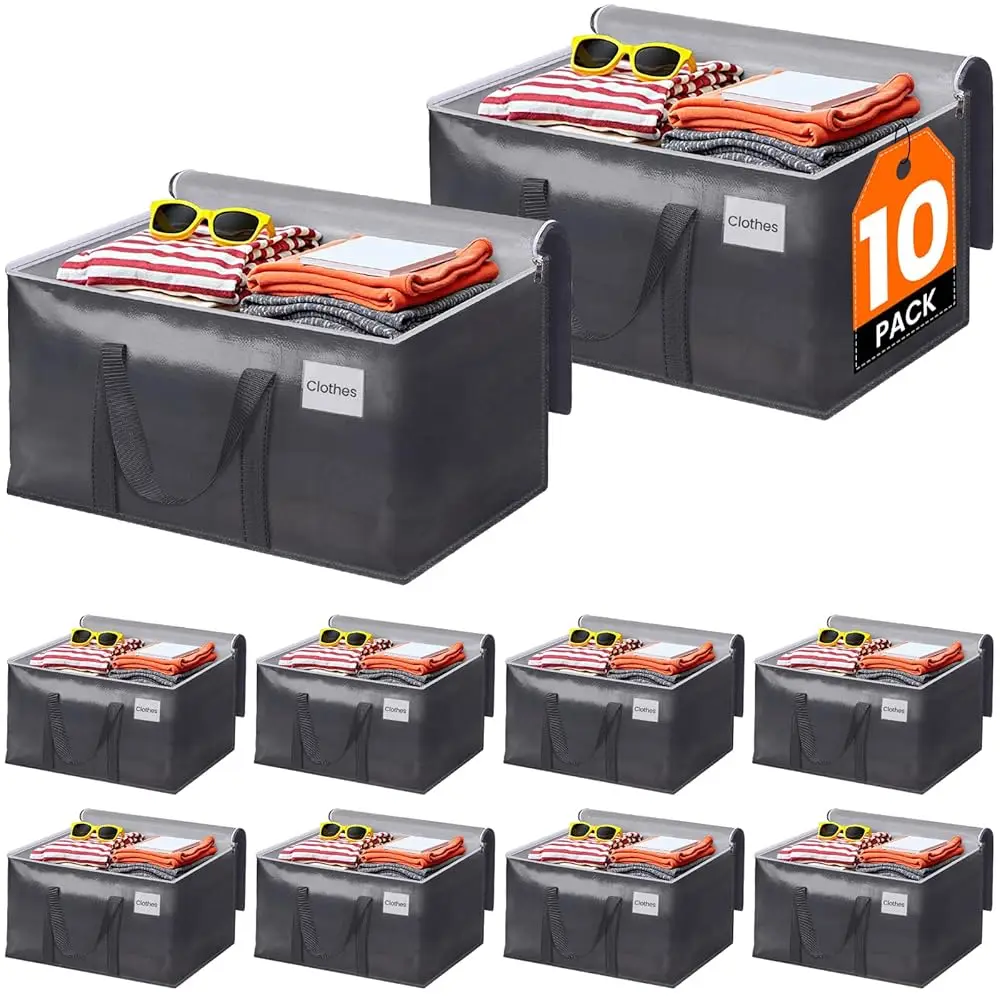 

Набор из 10 прочных сумок для переезда, коробок для хранения, сумок на молнии с ручками и бирками для переезда в колледж и общежитие, цвет серый