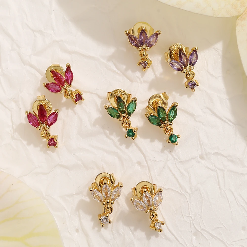 BenS flower stud earrings for women multi-color brass cubic zirconia drop earrings 18k gold plated Korean Jewelry wholesale E102