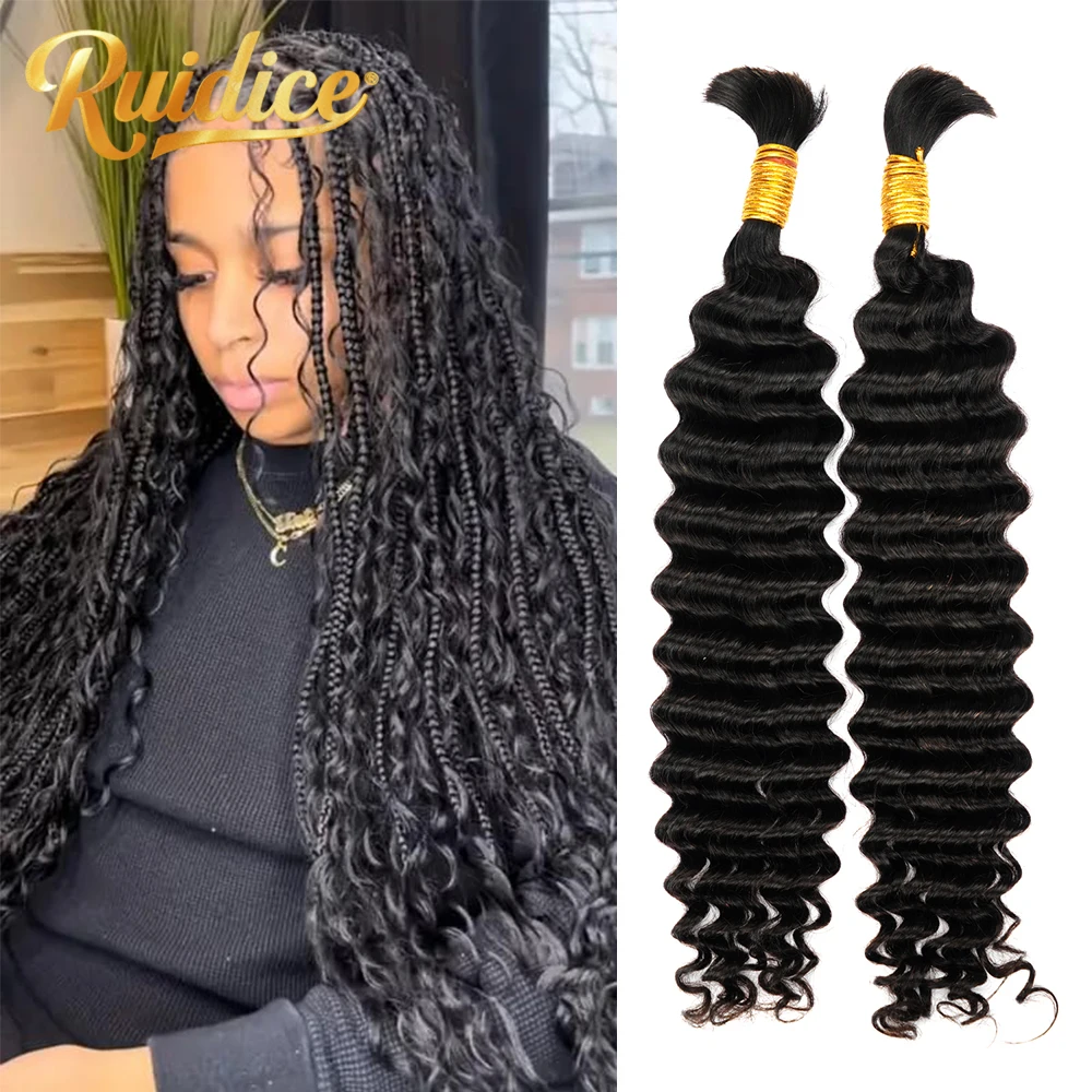 100% Real Human Braiding Hair for Boho Braids 100g Deep Water Wave Bulk Human Hair Knotless Braiding Hair Curly  No Weft On Sale