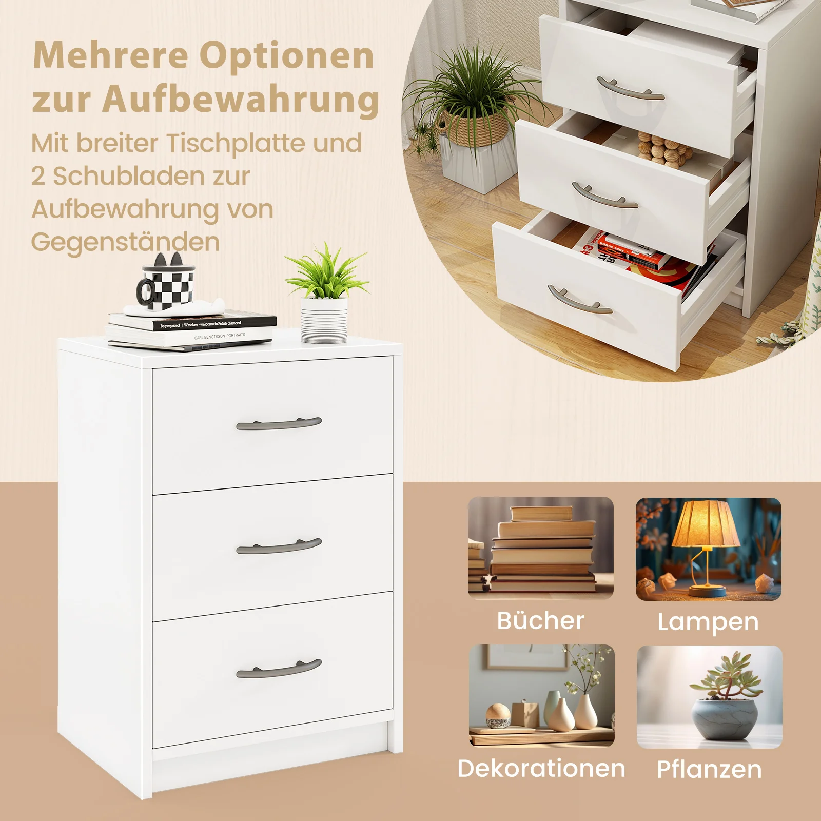 3 Drawer Bedside Table Box Spring bed side table table Sofa table Night chest of drawers Night Console